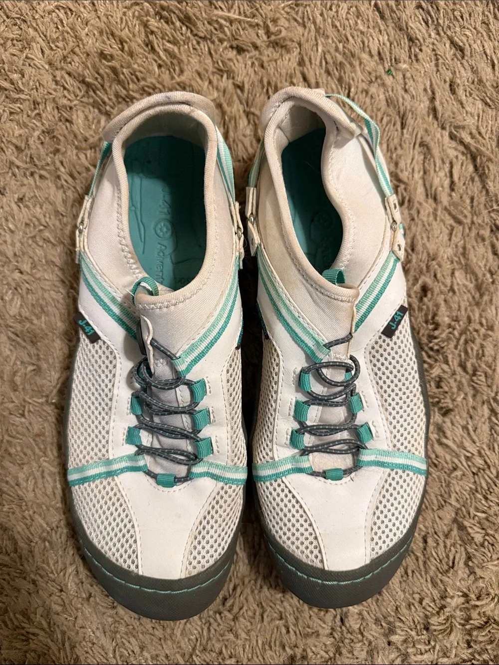 J-41 White and Teal Women's Water-Ready Sneakers